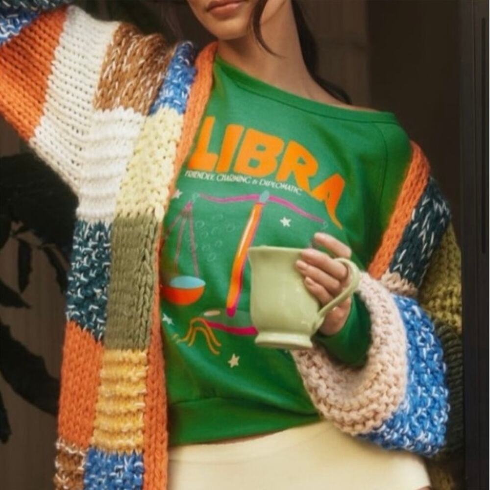 Anthropologie Green 'Libra' Graphic Sweatshirt with Orange Print